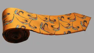 100% Silk Twill Tie in Gold Birds Pattern