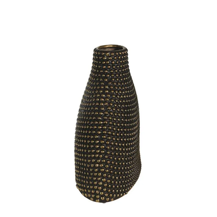 14" Beaded Ceramic Vase - Black/Gold