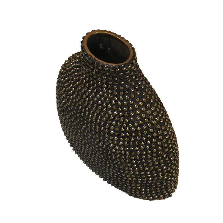 14" Beaded Ceramic Vase - Black/Gold