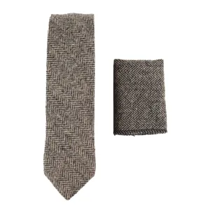 281 - Men's Herringbone Tweed Wool Tie & Hankerchief 2"