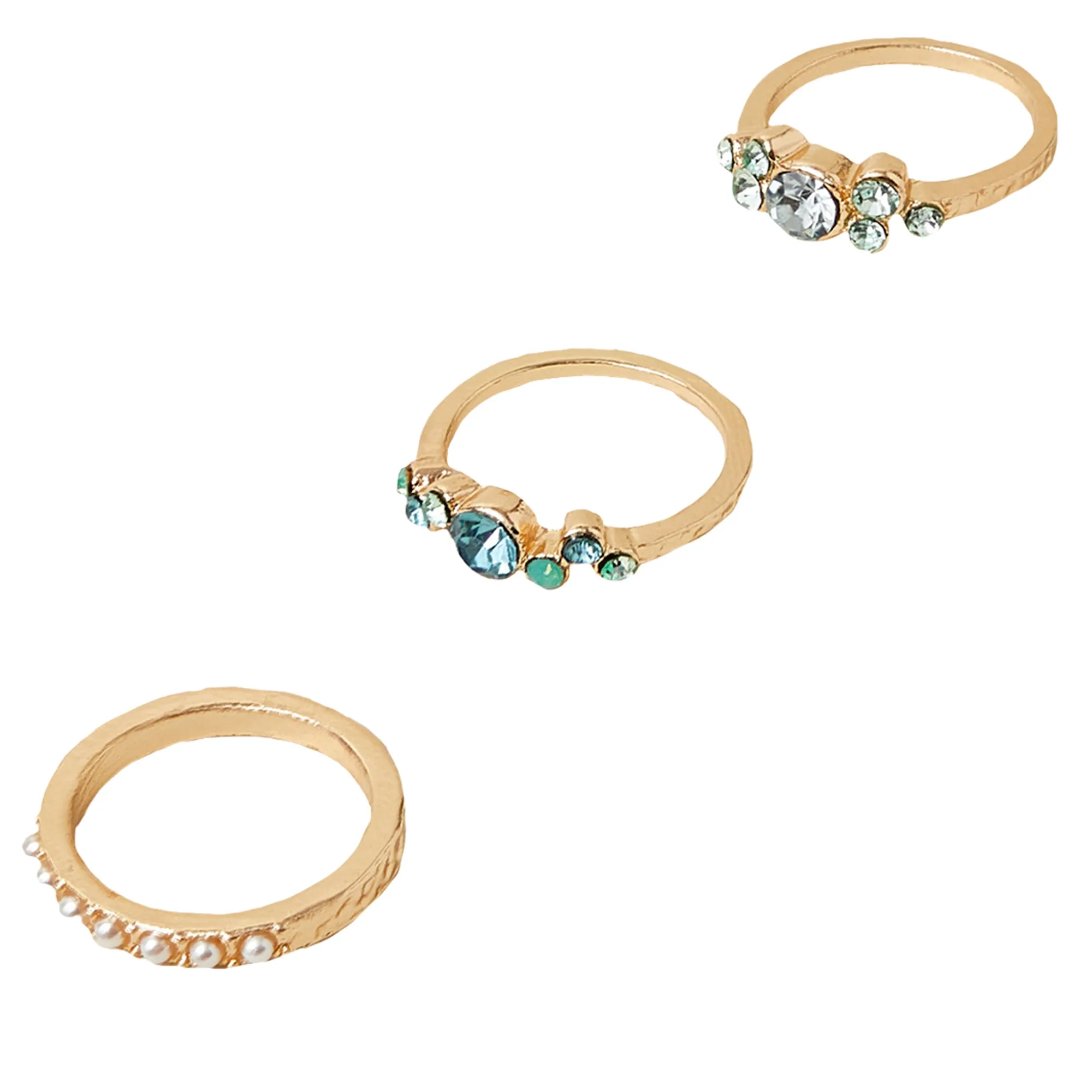 Accessorize London Women's  Gem And Pearl Rings Cream Set Of 3-Small
