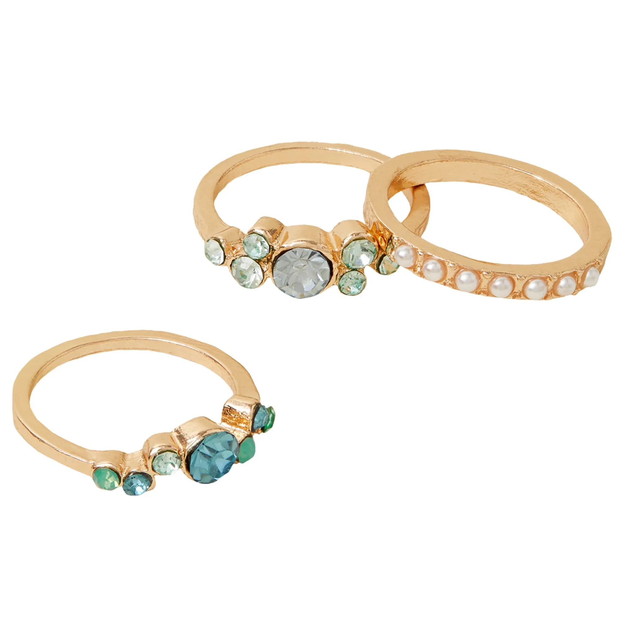 Accessorize London Women's  Gem And Pearl Rings Cream Set Of 3-Small