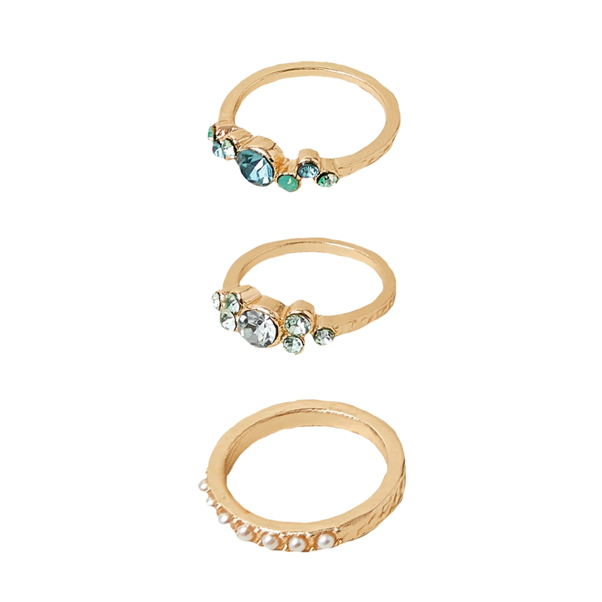 Accessorize London Women's  Gem And Pearl Rings Cream Set Of 3-Small