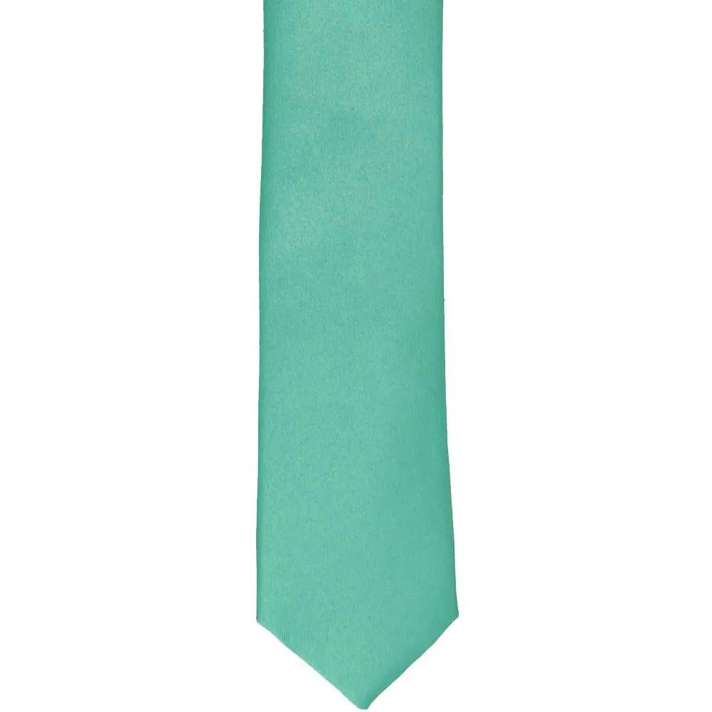 Aquamarine Skinny Solid Color Necktie, 2" Width