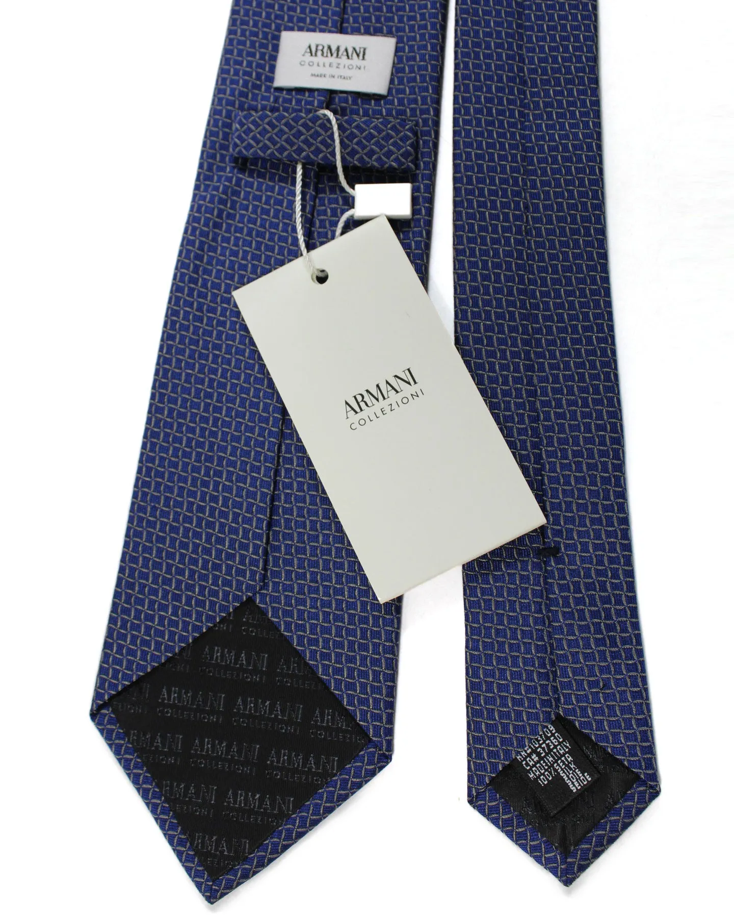 Armani Silk Tie Lapis Blue Gray-Silver Micro Pattern SALE