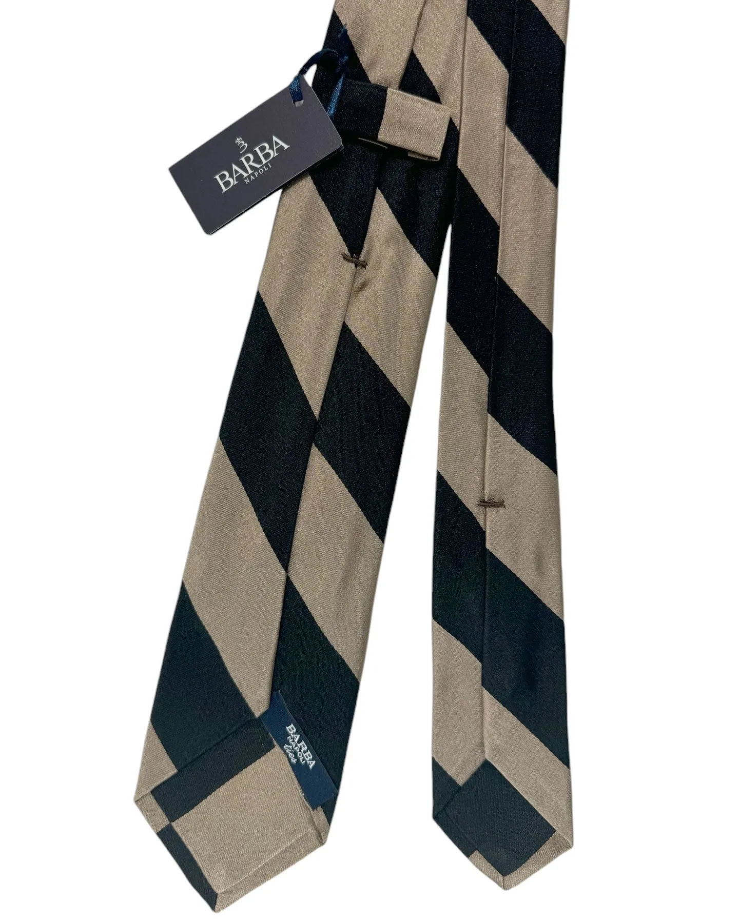 Barba Sevenfold Tie Black Taupe Stripes Design - Sartorial Neckwear