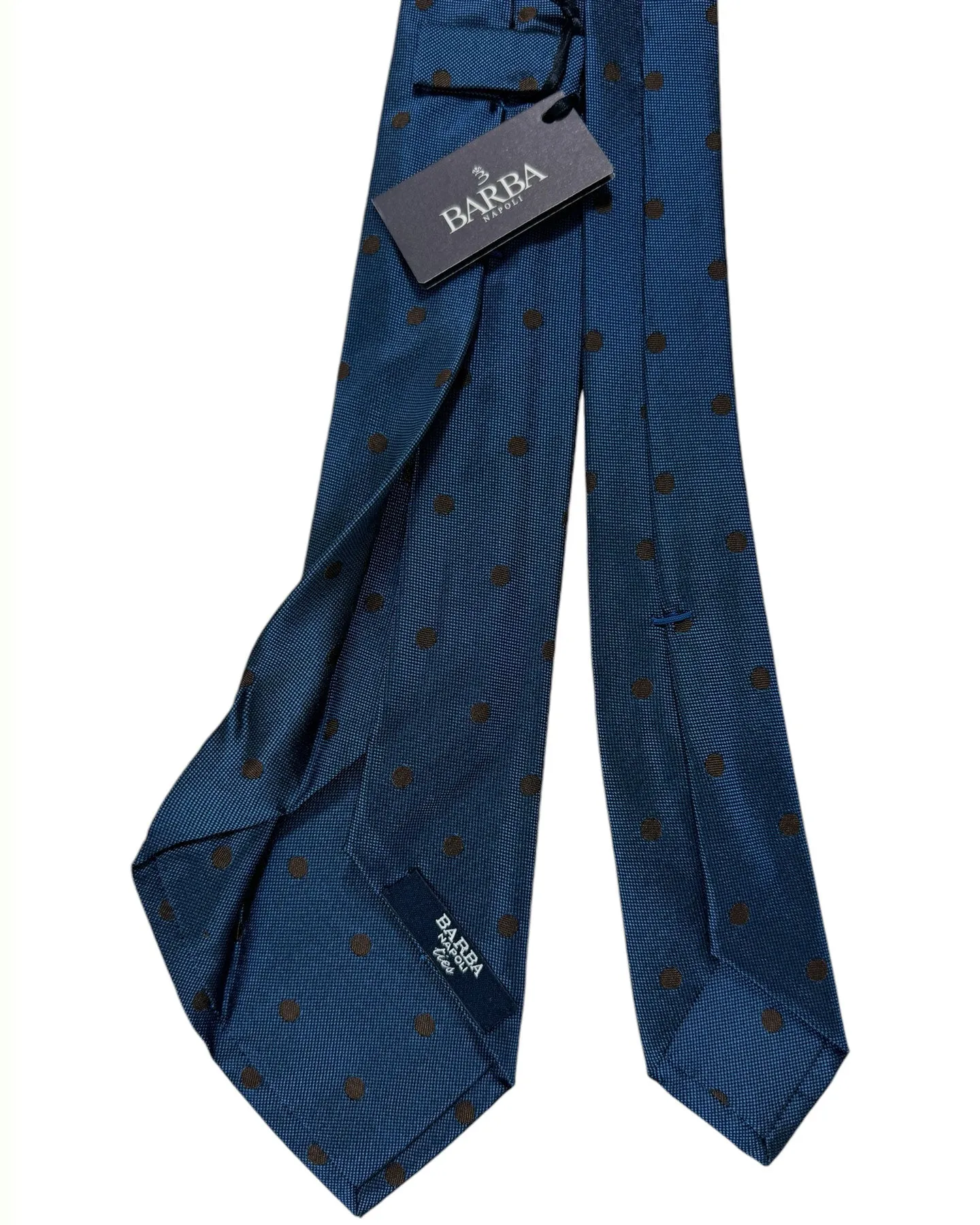 Barba Sevenfold Tie Midnight Blue Brown Dots Design - Sartorial Neckwear