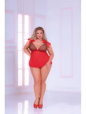 Bed of Roses Babydoll Set STM-11037X-Red-1X/2X