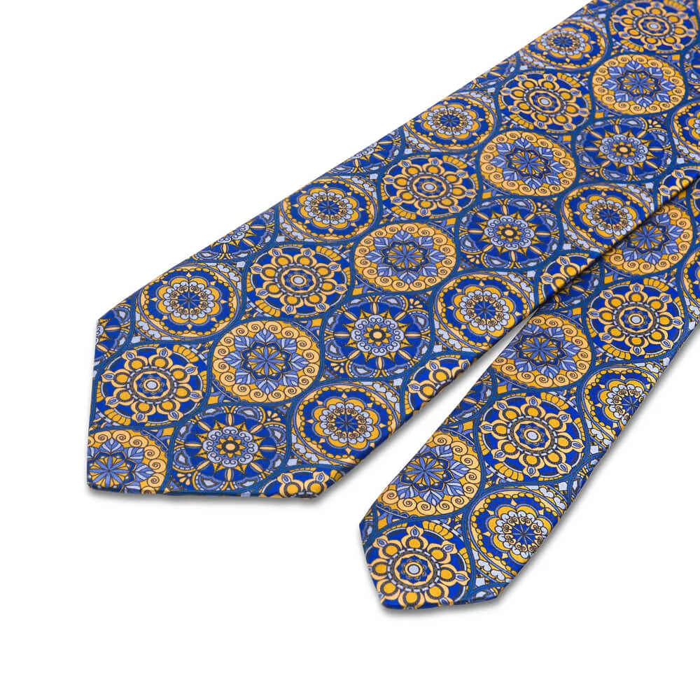 Blue and Yellow Chartres Cathedral Duchesse Silk Tie