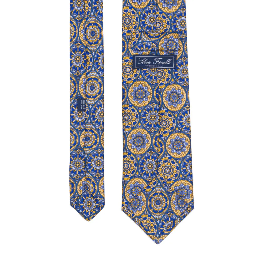 Blue and Yellow Chartres Cathedral Duchesse Silk Tie