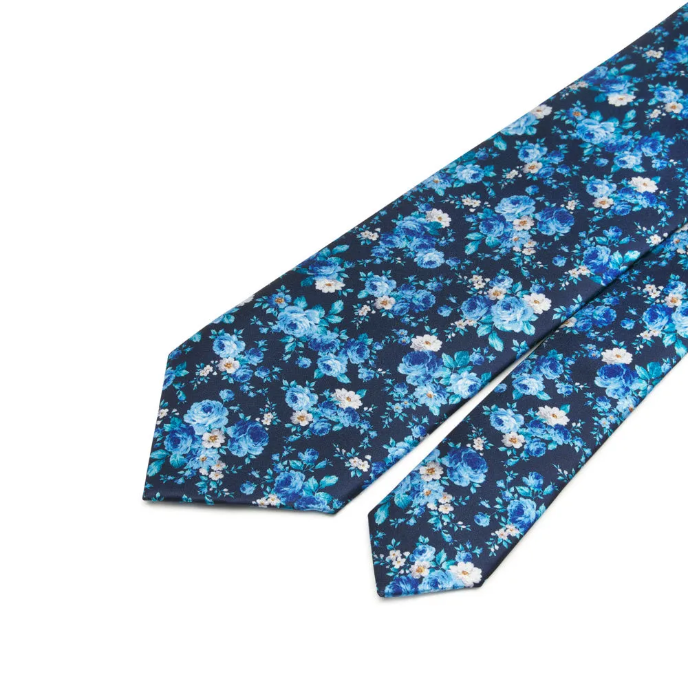 Blue Floral Garden Duchesse Silk Tie