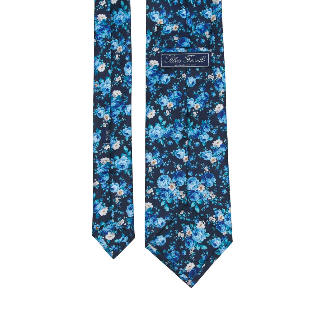 Blue Floral Garden Duchesse Silk Tie