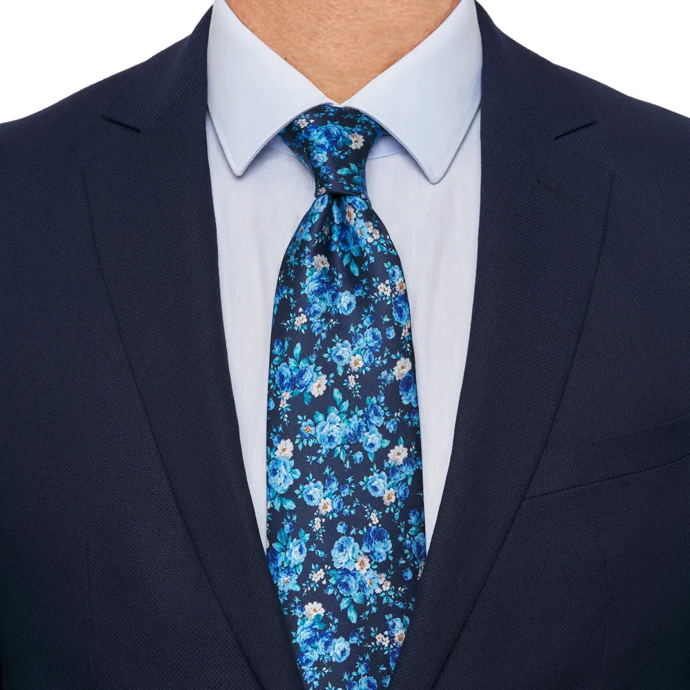 Blue Floral Garden Duchesse Silk Tie
