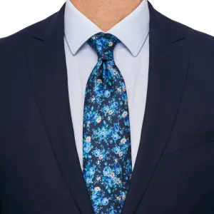 Blue Floral Garden Duchesse Silk Tie