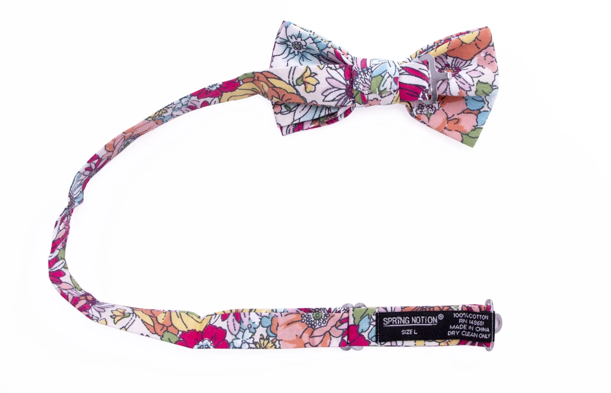 Boys' Cotton Floral Bow Tie, Blue/Red (Color F30)