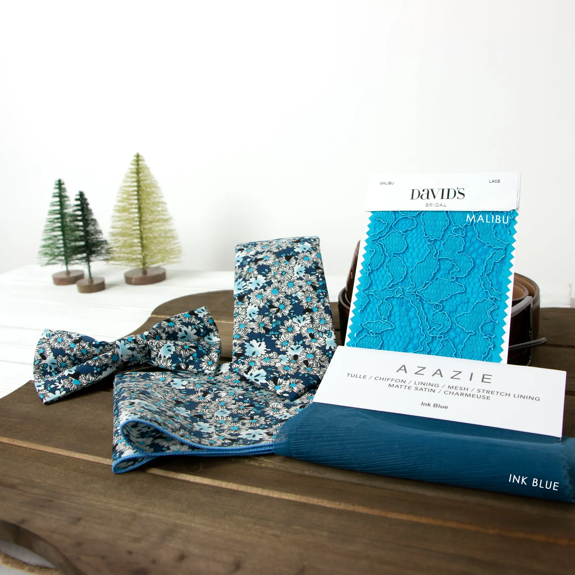 Boys' Cotton Floral Pre-tied Bow Tie, Blue (Color F58)