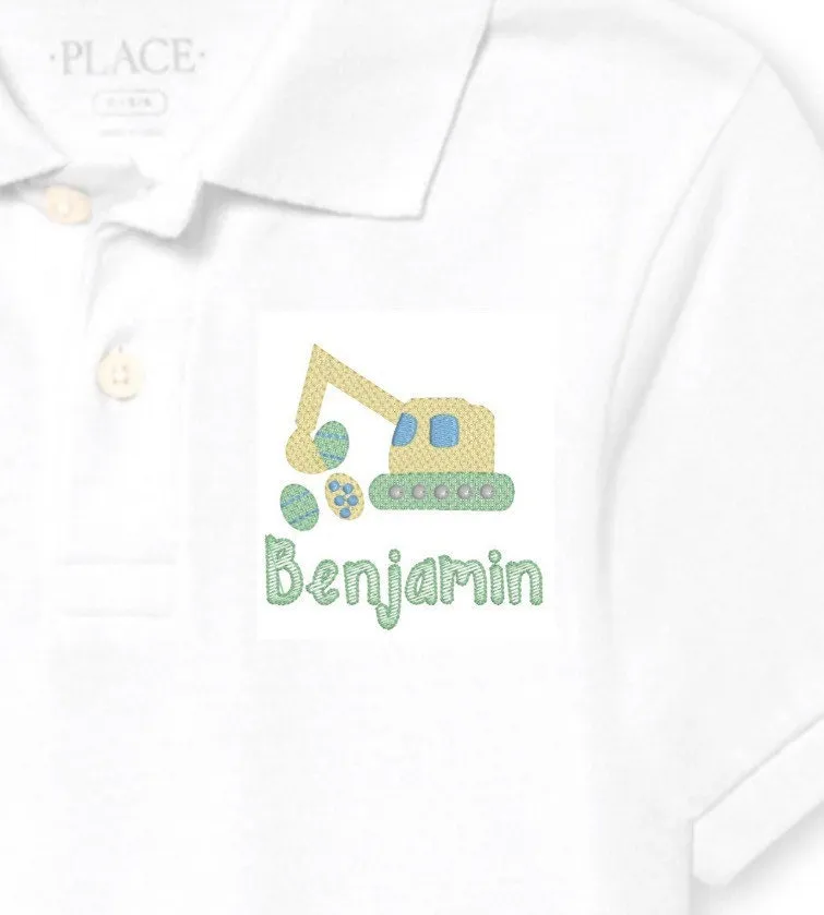 Boys Easter Excavator Monogram Polo Design