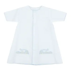 Boys Long-sleeve Daygown with Train Embroidery and Scallop Trim