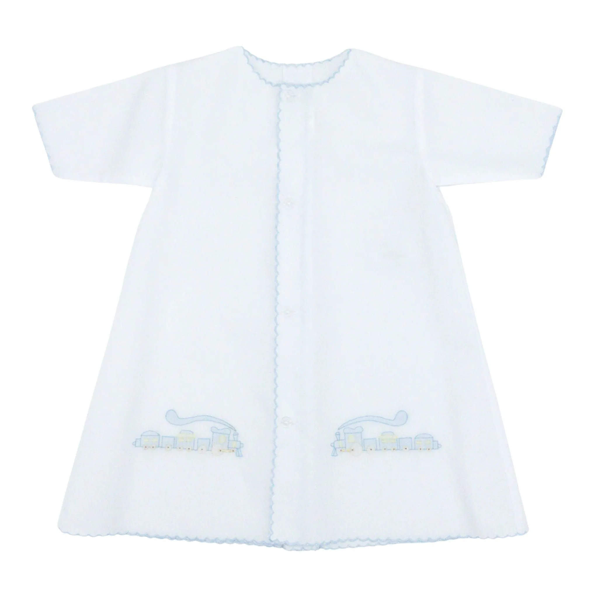Boys Long-sleeve Daygown with Train Embroidery and Scallop Trim