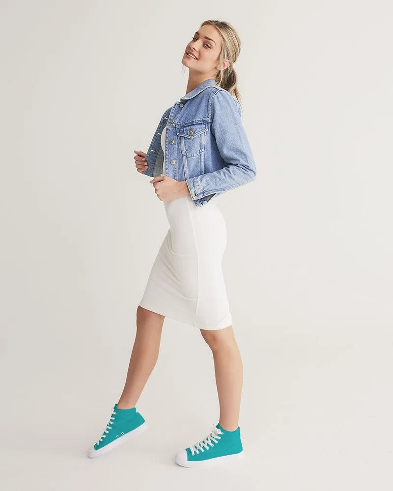 Bright Green Cyan Women's High-top Canvas Sneakers | Women's | Bright Pure Green Cyan | C100M0Y38K0