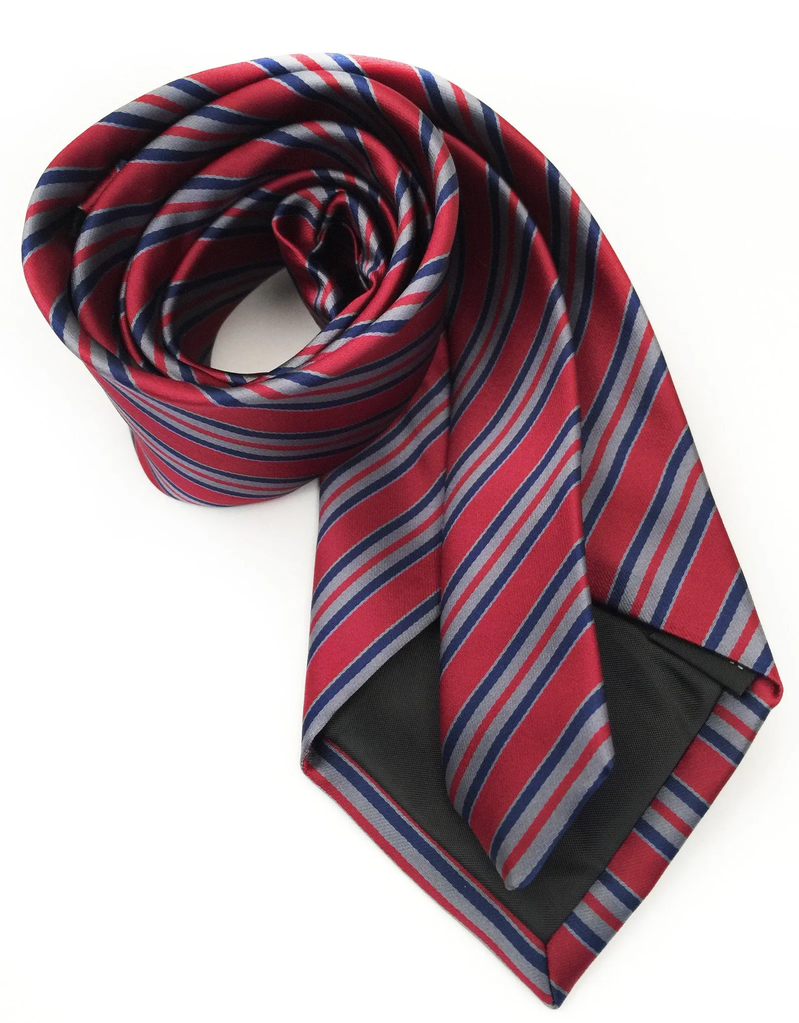 Burgundy, Blue & Gray Striped Tie