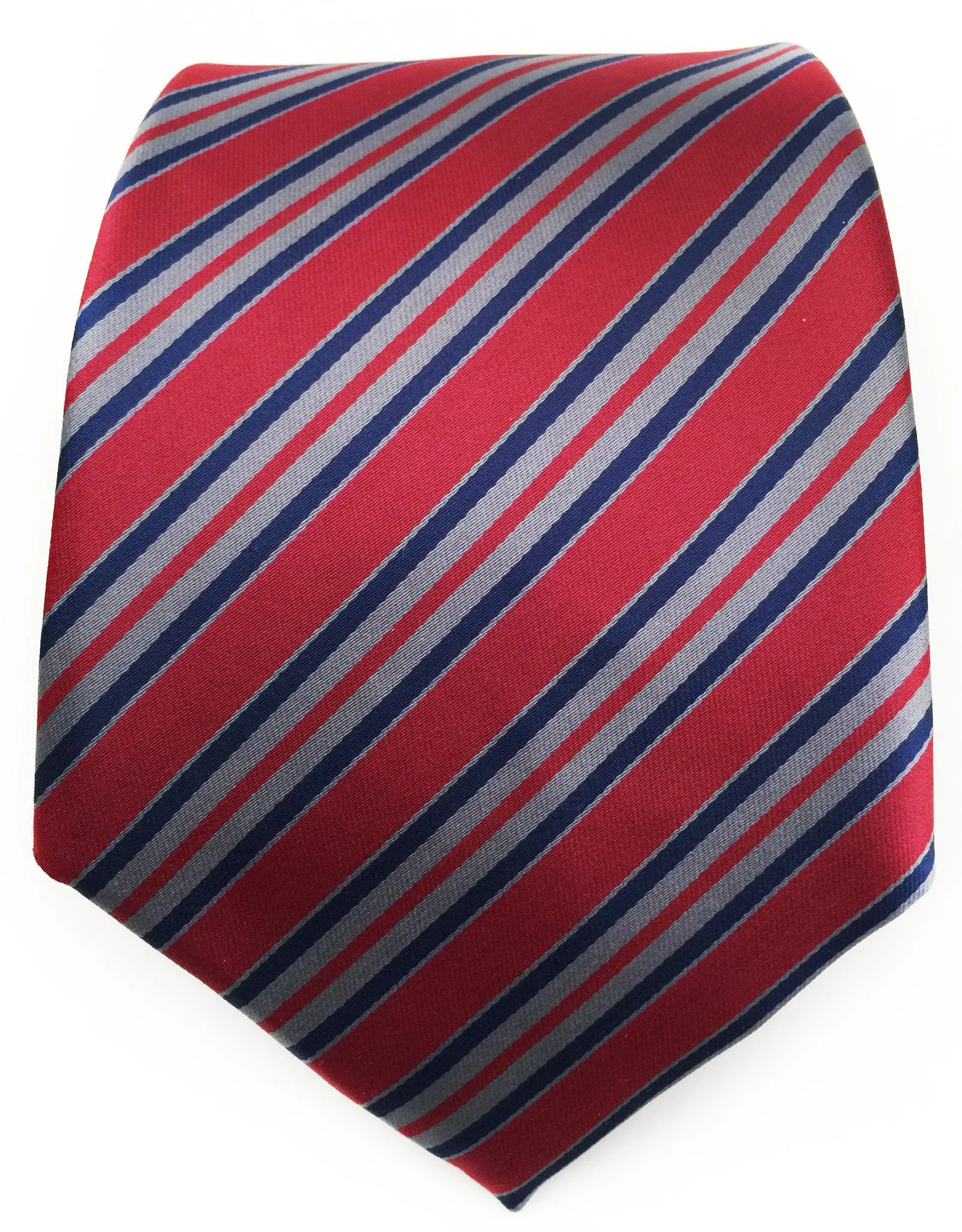 Burgundy, Blue & Gray Striped Tie