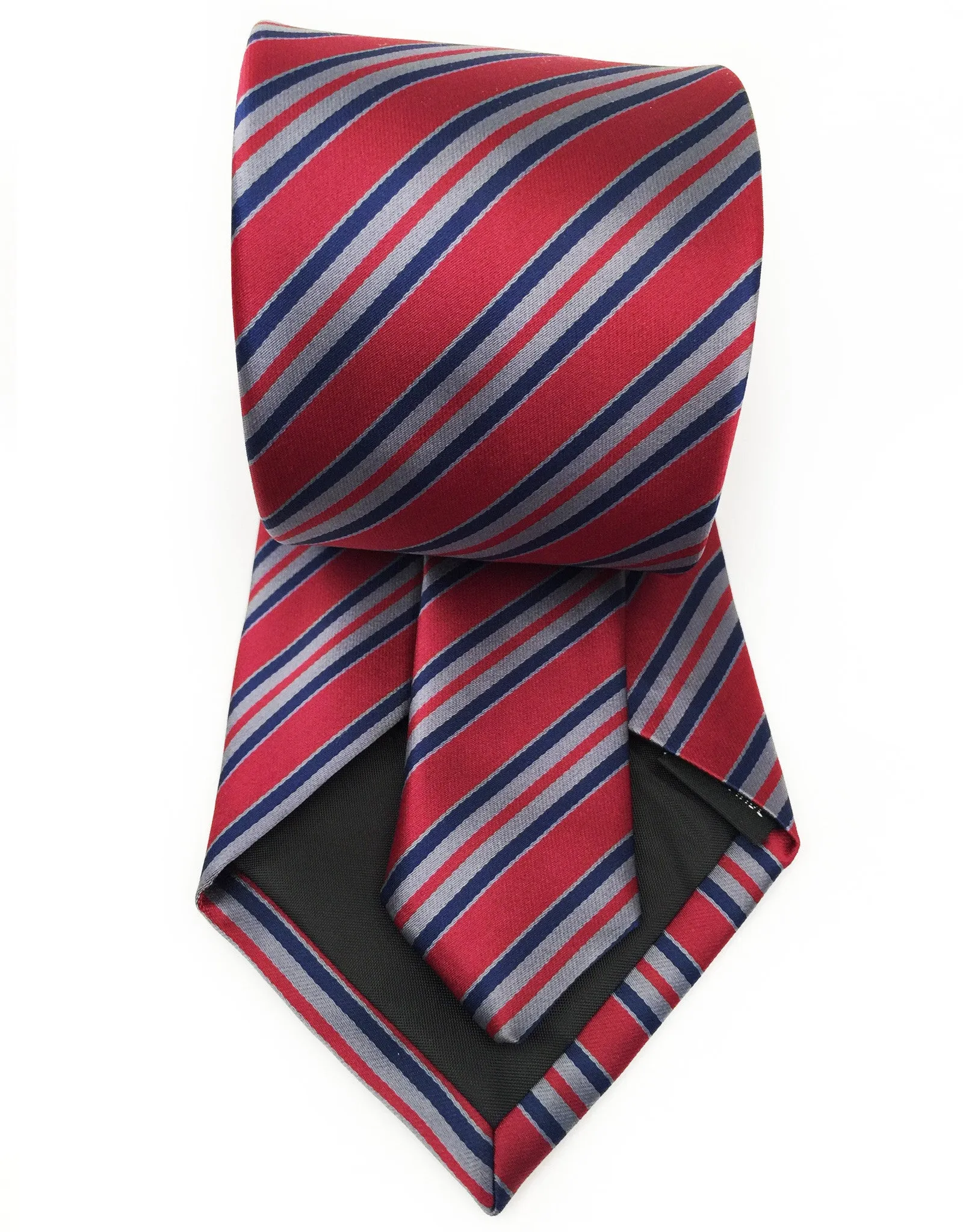 Burgundy, Blue & Gray Striped Tie