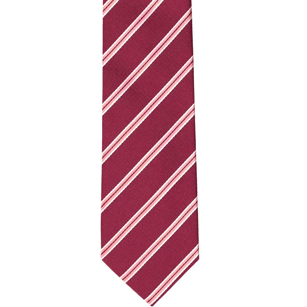 Burgundy Melvin Striped Slim Necktie, 2.5" Width