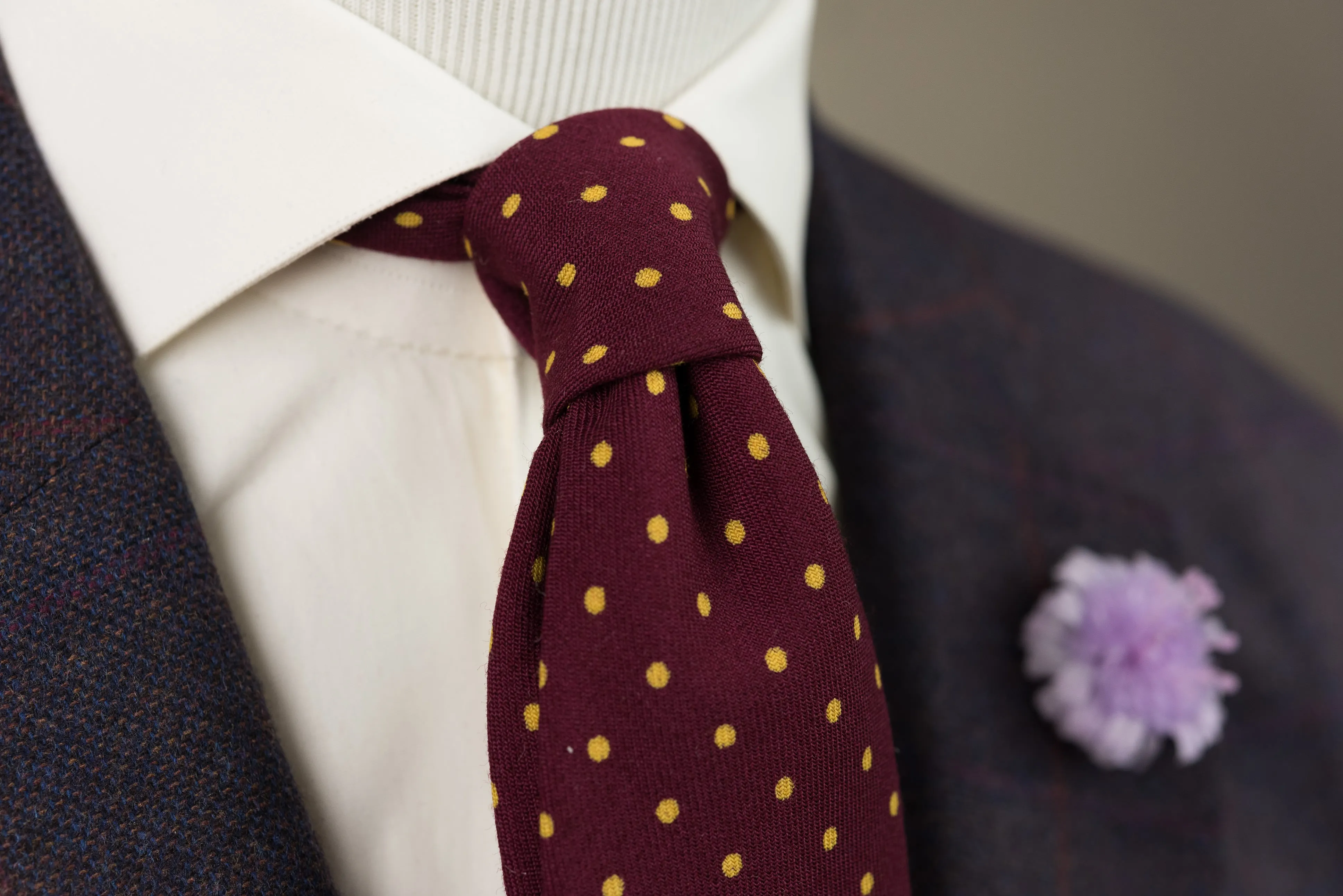 Burgundy Polka Dot Wool Challis Tie