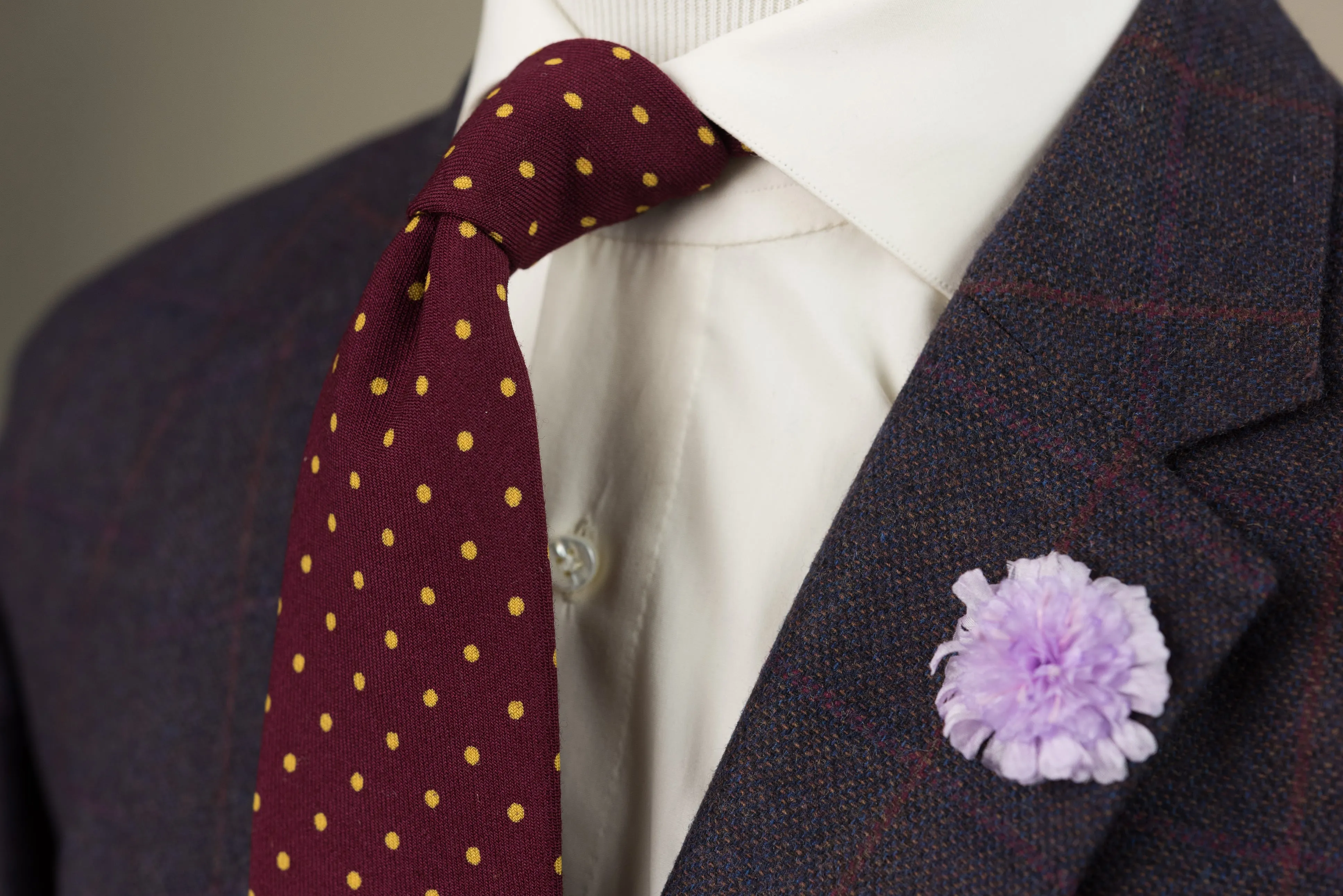 Burgundy Polka Dot Wool Challis Tie