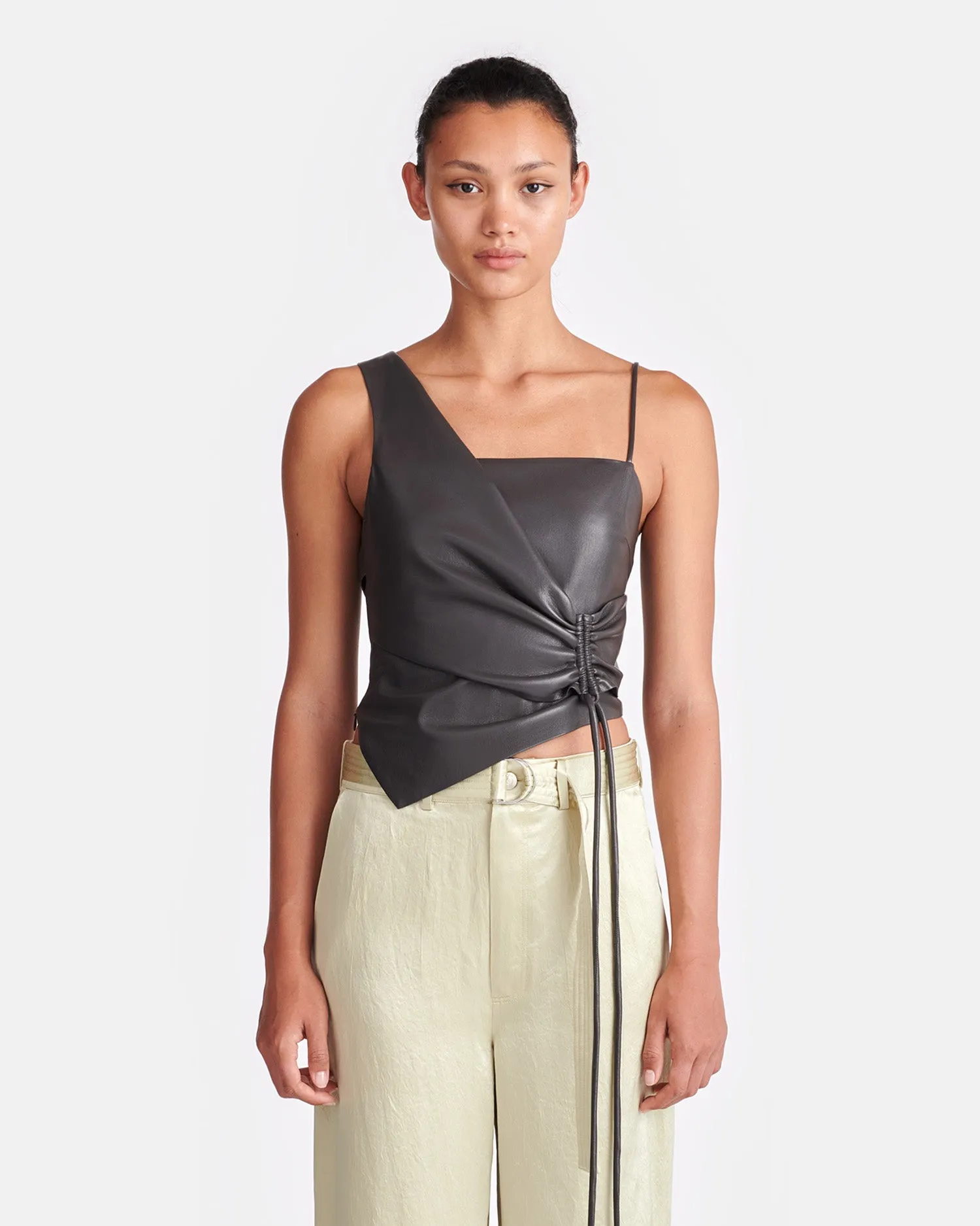 Chudel - Asymmetric Okobor™ Alt-Leather Top - Midnight Green