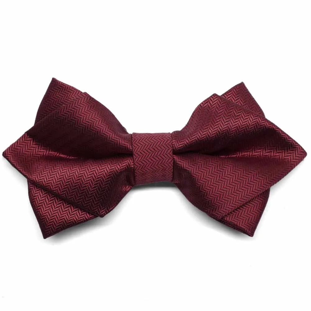 Claret Herringbone Diamond Tip Bow Tie