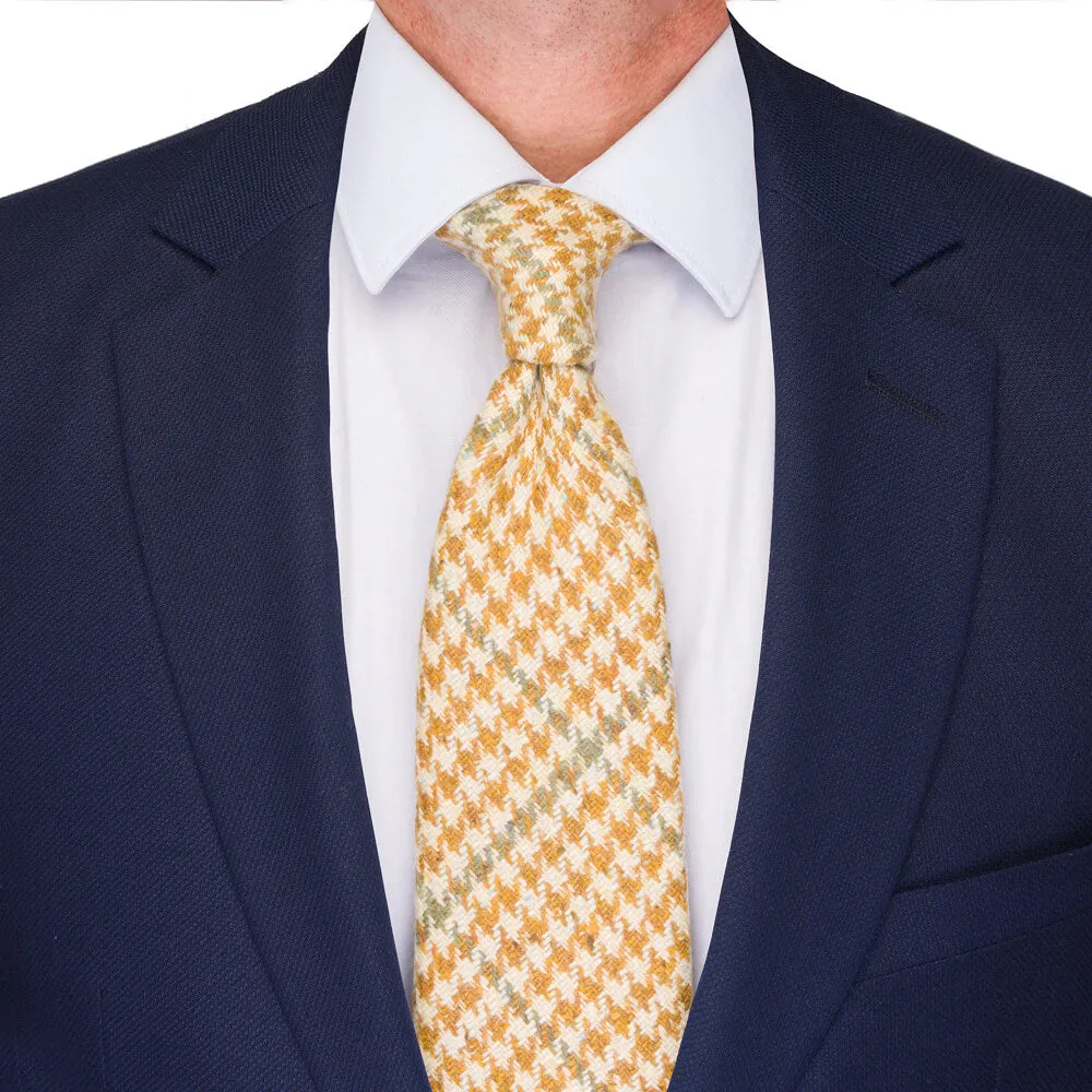 Cream and Brown Houndstooth Cashmere Tie