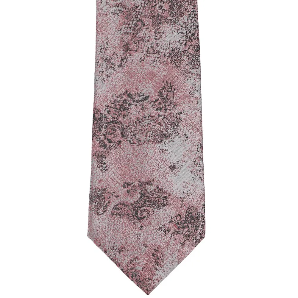 Dark Pink and Gray Reign Floral Cotton/Silk Necktie