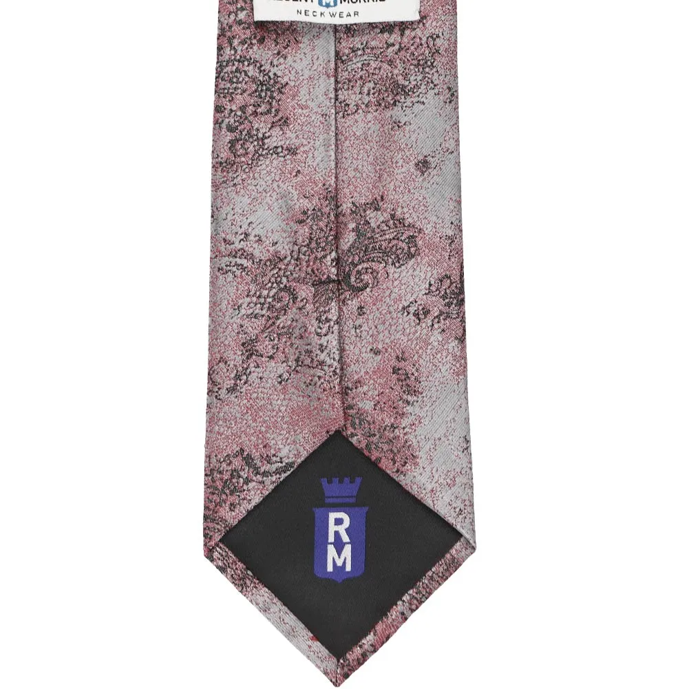 Dark Pink and Gray Reign Floral Cotton/Silk Necktie