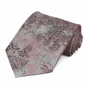 Dark Pink and Gray Reign Floral Cotton/Silk Necktie