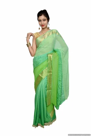 Designer Zari Border Green Silk Chiffon Saree SP06
