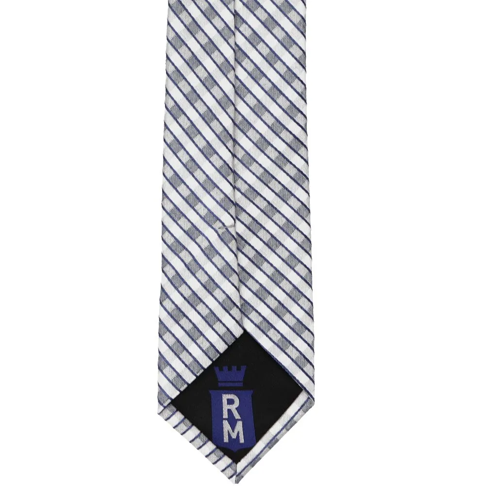 Dusty Blue Dresser Silk/Cotton Check Slim Necktie, 2.5" Width