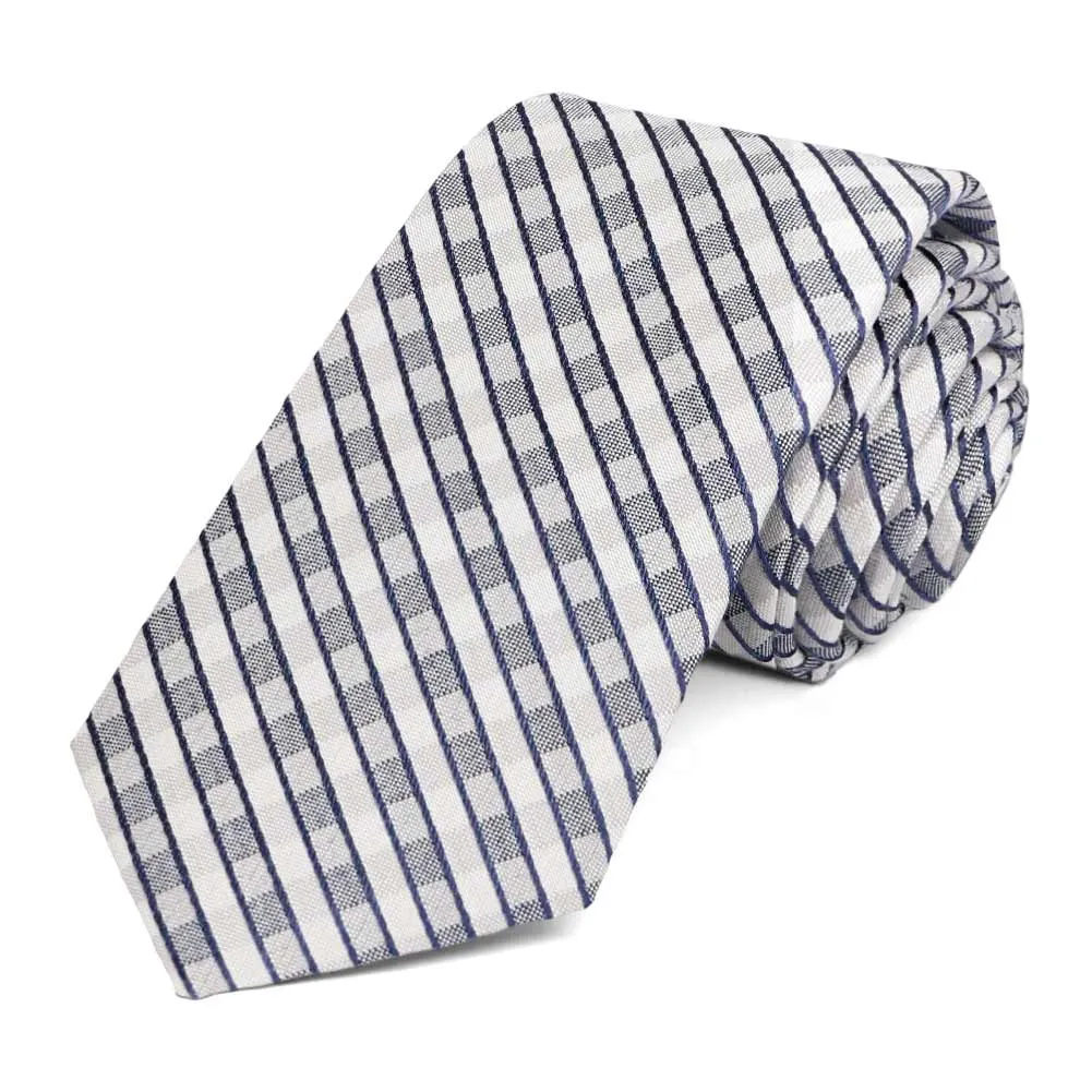 Dusty Blue Dresser Silk/Cotton Check Slim Necktie, 2.5" Width