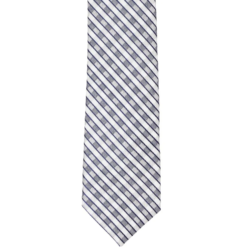 Dusty Blue Dresser Silk/Cotton Check Slim Necktie, 2.5" Width