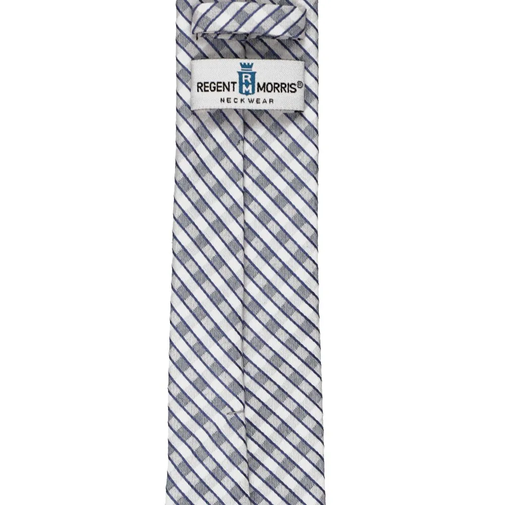 Dusty Blue Dresser Silk/Cotton Check Slim Necktie, 2.5" Width