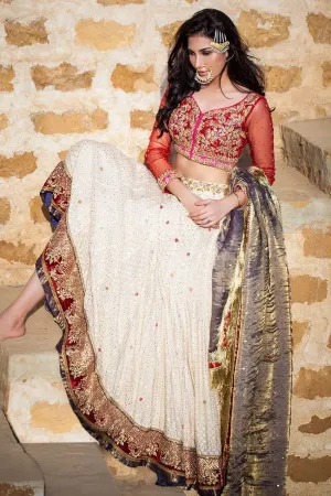 Elegant Indian white ghaghra choli dress with red choli # B3319