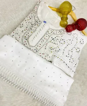 Elegant White Luminous Luxe Lucknawi Chikankari 3 Pc Ensemble