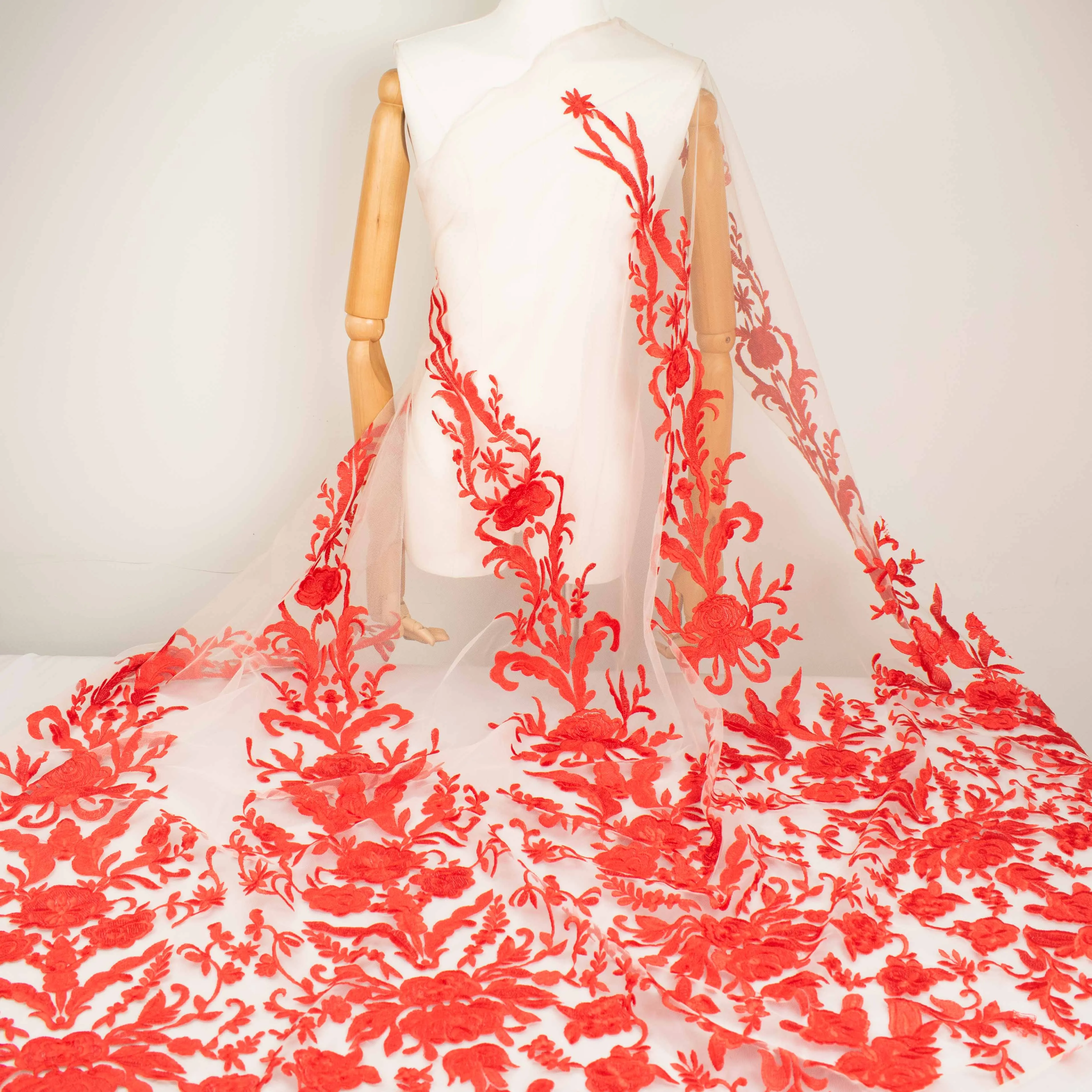 Embroidered Lace Design-3 Red