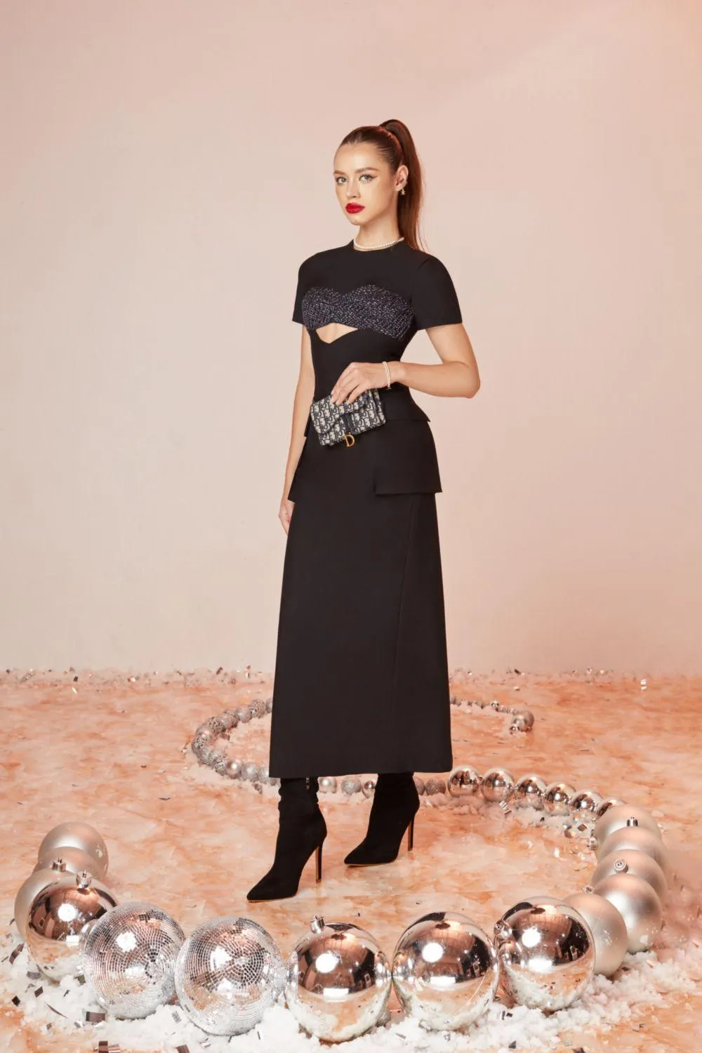 Felix Sheath Round Neck Wool Cotton Midi Dress