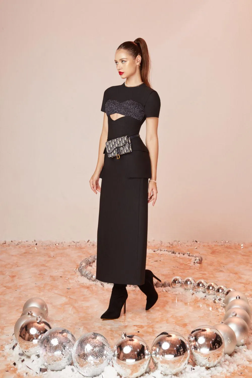 Felix Sheath Round Neck Wool Cotton Midi Dress