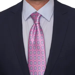 Fuchsia Floral Medallion Motif Silk Tie