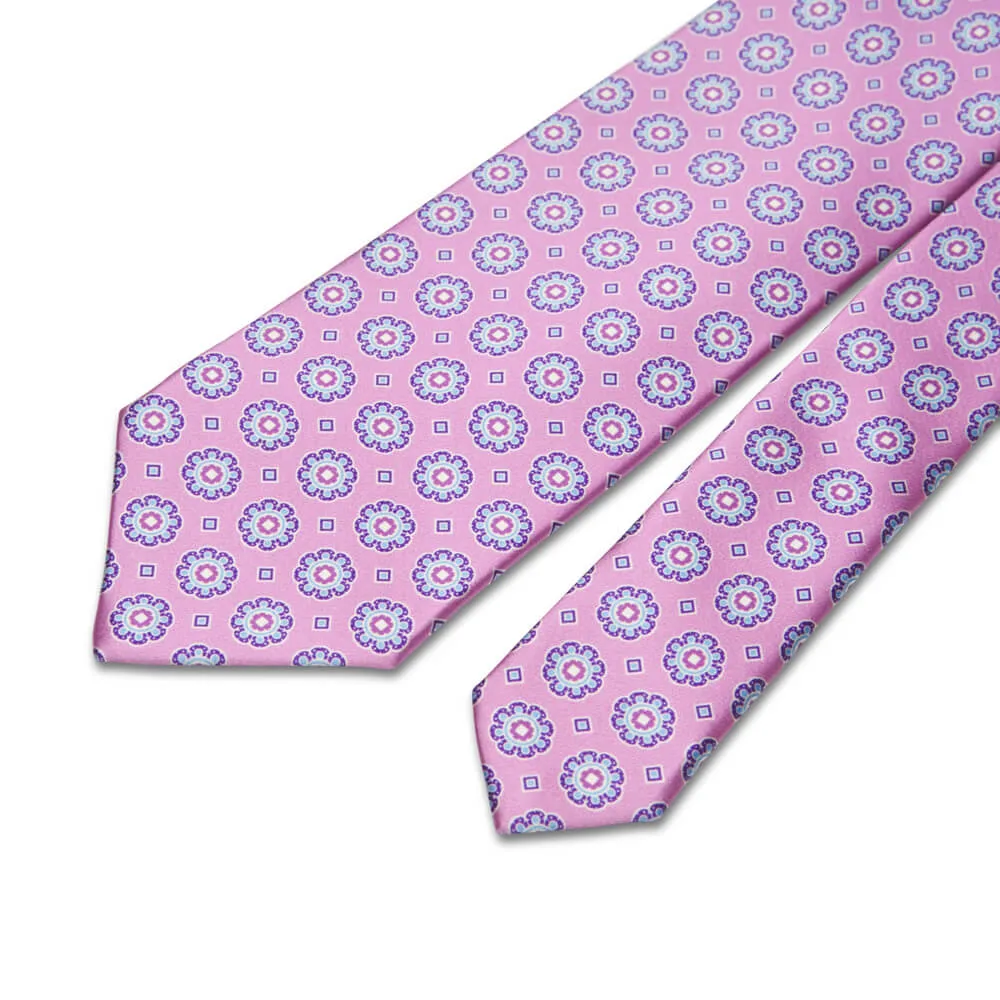 Fuchsia Floral Medallion Motif Silk Tie