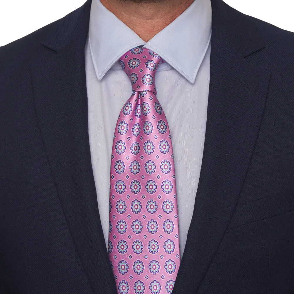 Fuchsia Floral Medallion Motif Silk Tie