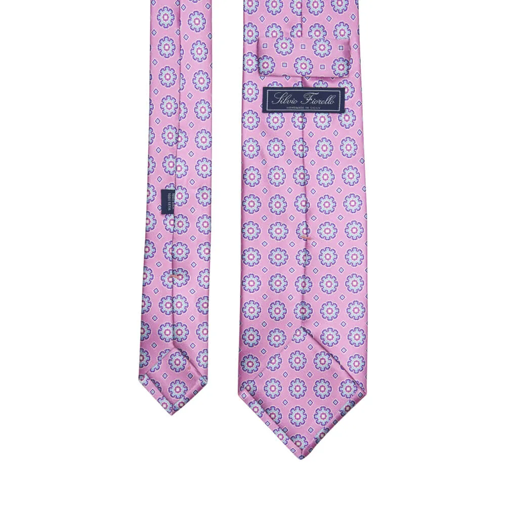 Fuchsia Floral Medallion Motif Silk Tie